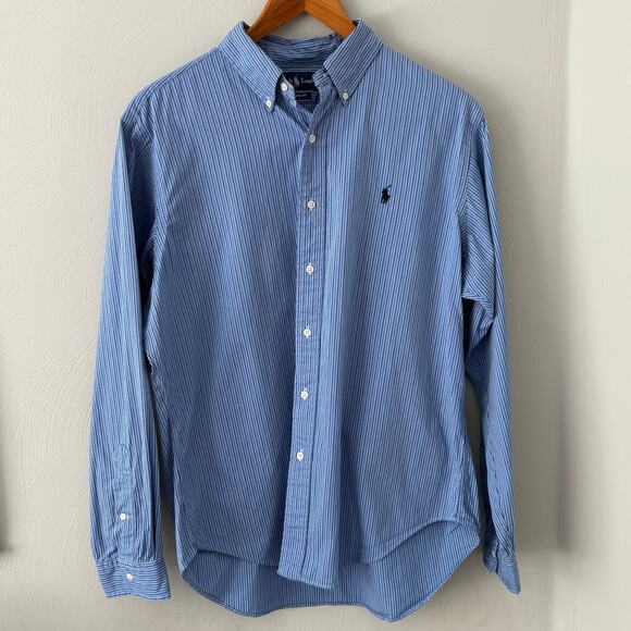 Ralph Lauren Classic Fit Long Sleeve Blue Striped Poplin Shirt, Size L - Picture 1 of 9